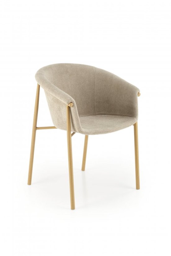 Jídelní křesílko BESSY — kov s dekorem dřeva, látka béžová (vzorek z prodejny) Halmar