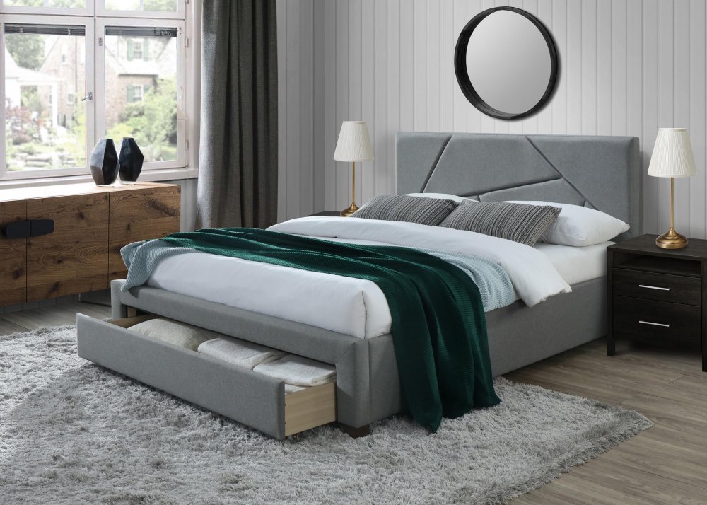 Dvoulůžková postel VALERY –⁠ 160x200, látka, šedá