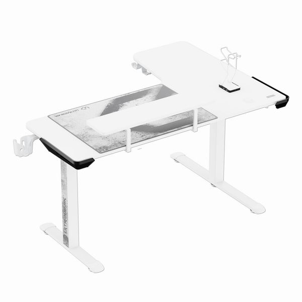 Herní stůl ULTRADESK WINGER – 111x155x60 cm, elektricky nastavitelná výška, RGB podsvícení, bílá (obrázek 4)