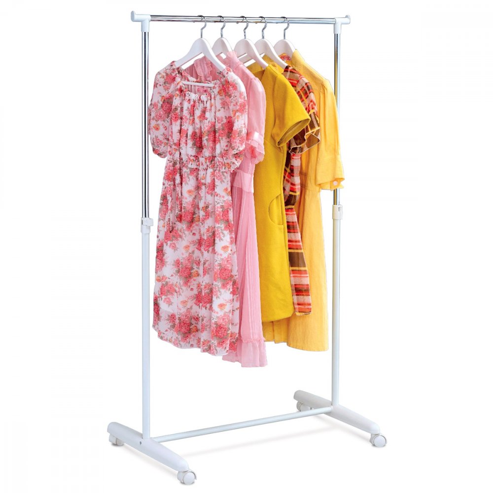 Stojan na šaty, jednoramenný, biela farba, kov / plast, chróm