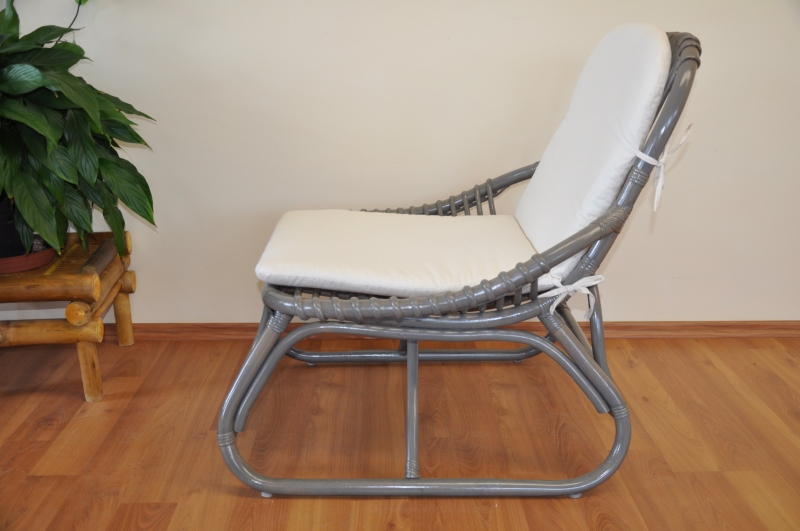 Zahradní křeslo DISANA — ratan, látka, šedá / bílá Axin trading