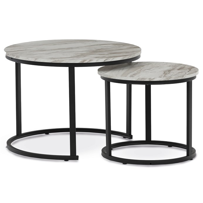 Sada 2 moderných konferenčných stolíkov OREO 3 – s mramorovým dekorom a kovovou základňou Autronic