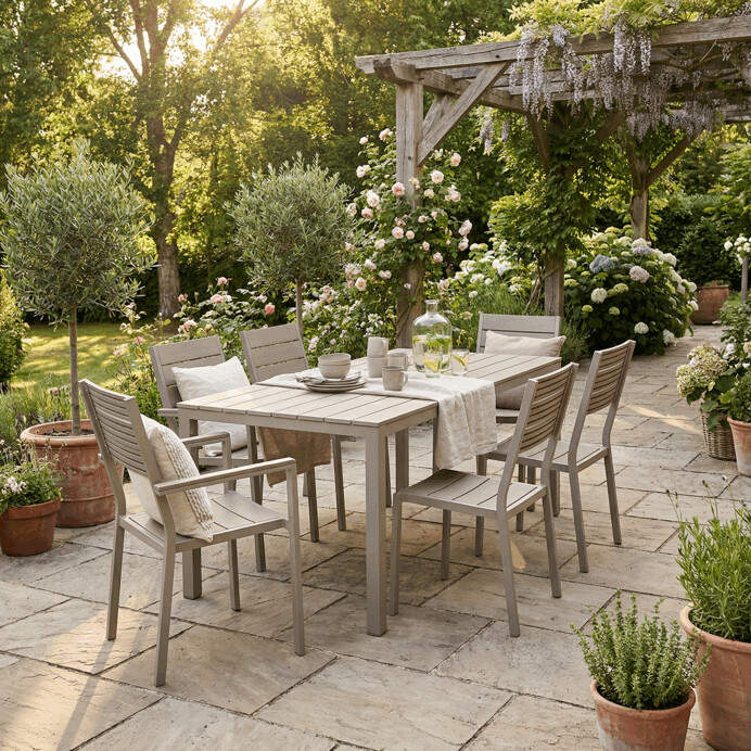 Levně Zahradní sestava VERANDA – polywood, béžová, Autronic