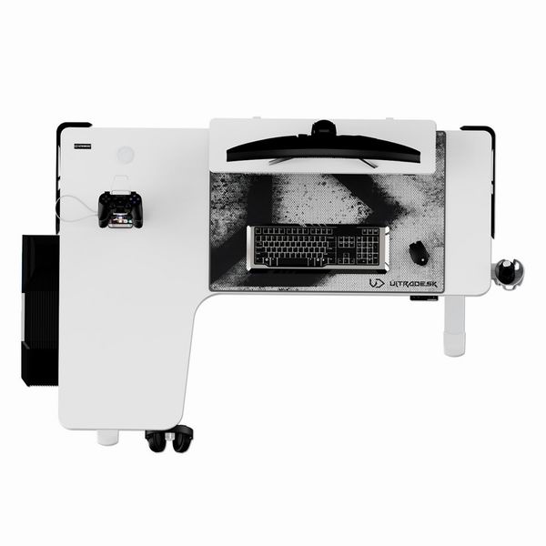 Herní stůl ULTRADESK WINGER – 111x155x60 cm, elektricky nastavitelná výška, RGB podsvícení, bílá (obrázek 6)