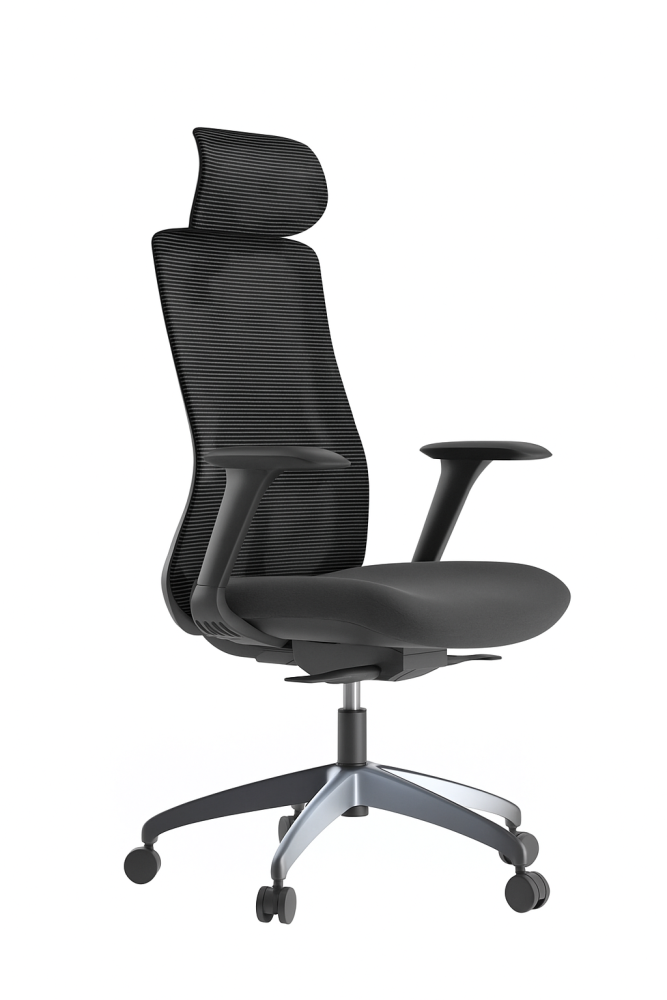 Kancelárska ergonomická stolička WISDOM s podhlavníkom - sieť, čierny plast, nosnosť 120 kg, viac farieb tmavo šedá