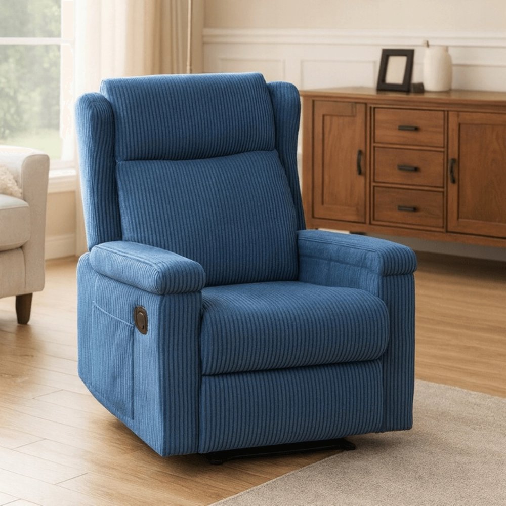 Luxusné masážne kreslo SEBASTIAN z modrého manšestru