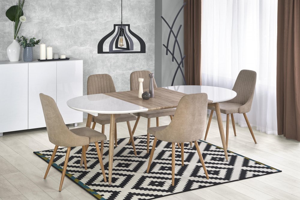 Levně Jídelní kulatý rozkládací stůl EDWARD – 120x100x75 (+80), dub sonoma, bílá