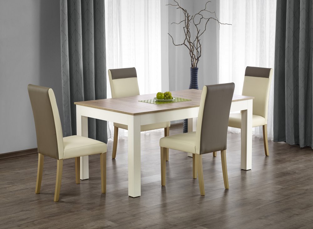 Jídelní rozkládací stůl SEWERYN – 160x90x76 (+140) dřevo, dub sonoma, bílá Halmar (obrázek 2)