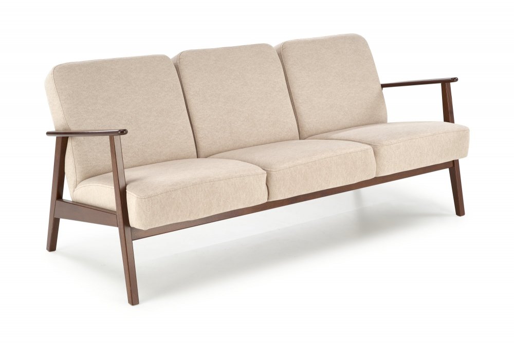 Designová pohovka MILANO II — masiv, látka, tmavý ořech / béžová
