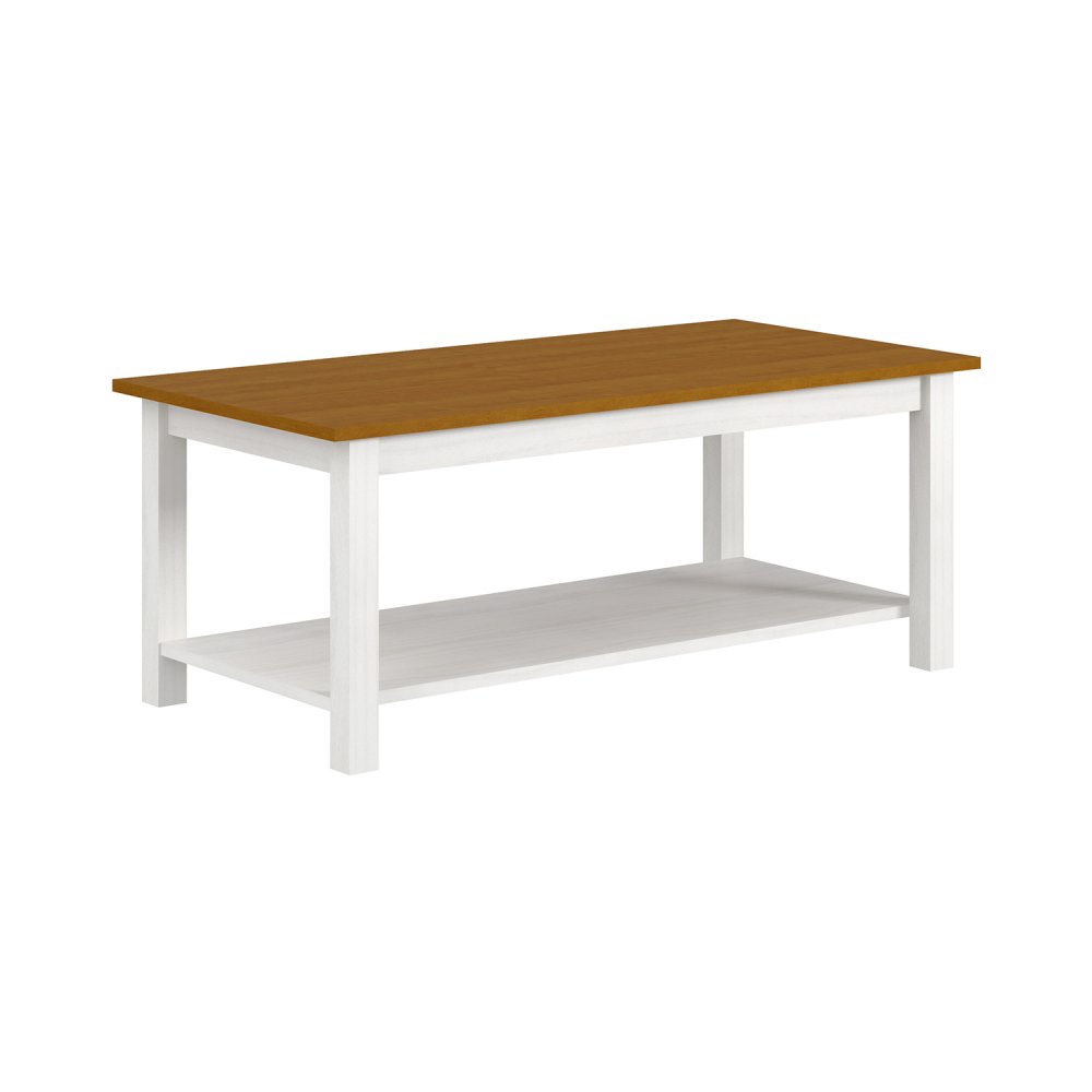 Konferenční stolek MOANA — 100×50×40, masiv borovice, bílá / hnědá