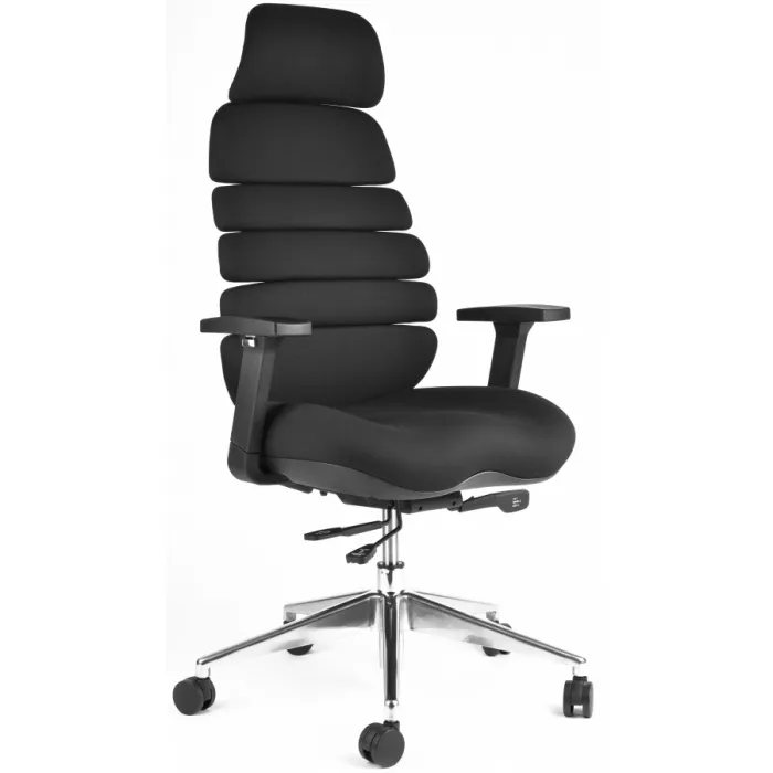 Kancelářská ergonomická židle SPINE s podhlavníkem — látka, nosnost 130 kg, více barev Černá