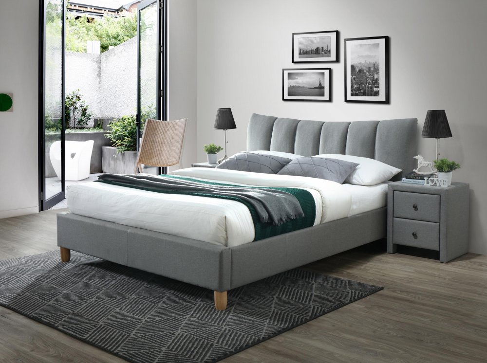 Dvoulůžková postel SANDY 2 –⁠ 160x200, látka, šedá