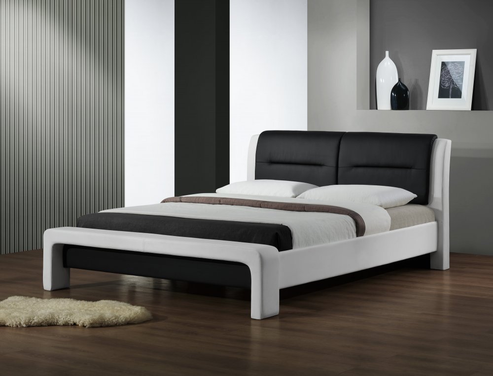 Dvoulůžková postel CASSANDRA –⁠ 160x200, PU kůže, bílá/černá