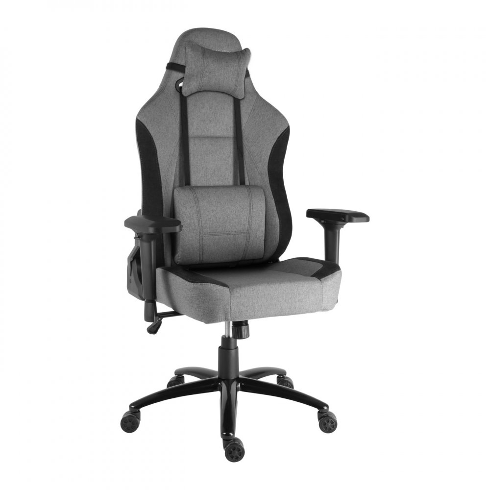 Herná stolička IRON XL — látka, čierna / sivá, nosnosť 130 kg