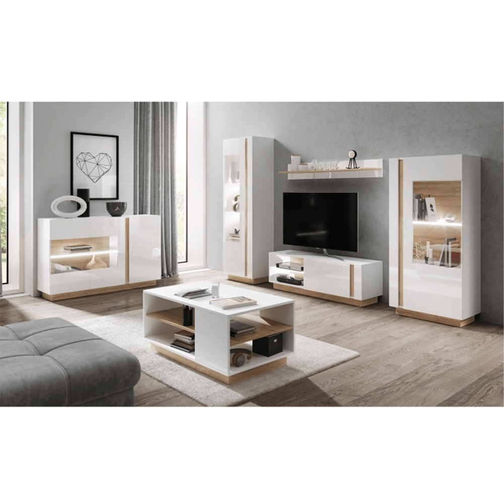 TV stolek CITY — 138,1x40x45,5, dub grandson/bílá Kondela (obrázek 3)