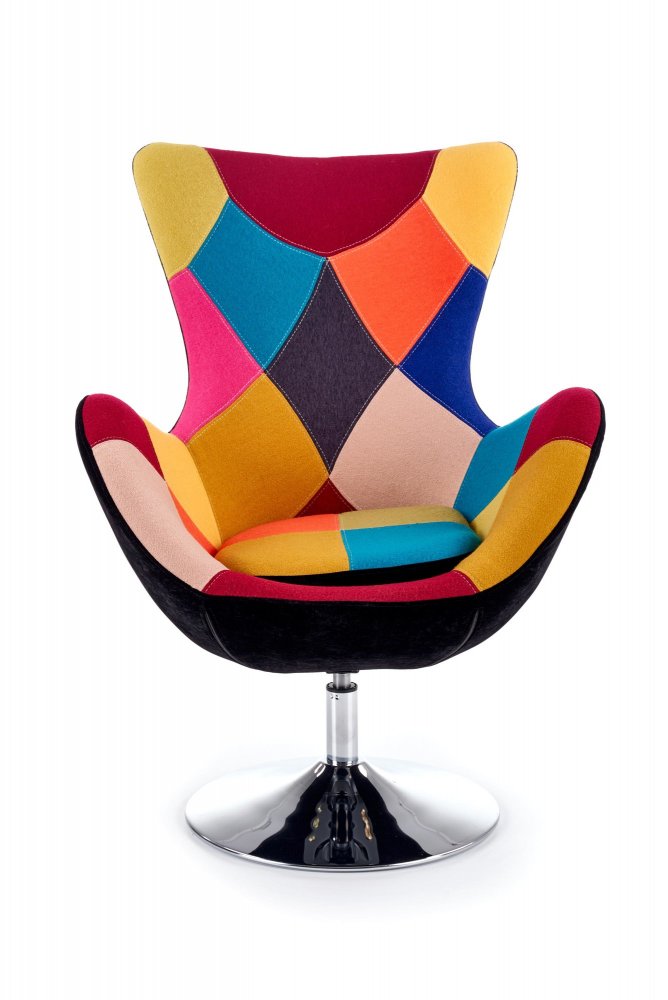 Relaxační designové křeslo BUTTERFLY — kov, patchwork Halmar (obrázek 4)