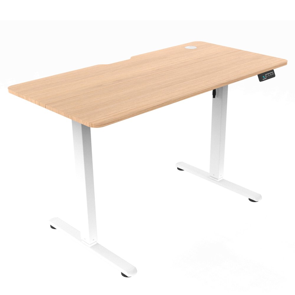 Elektricky nastavitelný pracovní stůl ELEVATE  – bílá, dekor dub, 120x60
