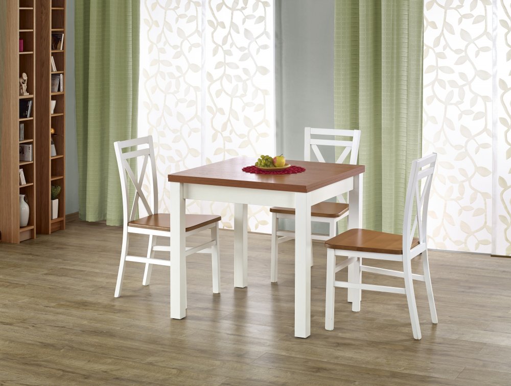 Jídelní rozkládací stůl GRACJAN - 80x80+80, MDF, bílá/olše