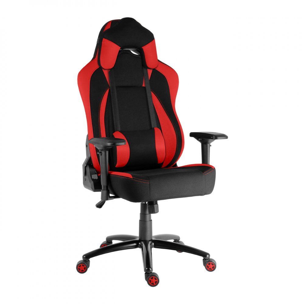 Herná stolička IRON XL — látka, čierna / červená, nosnosť 130 kg
