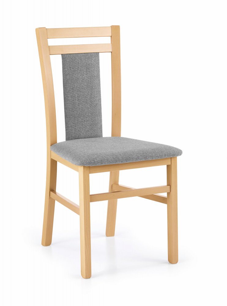 Dřevěná jídelní židle HUBERT 8 – masiv, látka, více barev medový dub / šedá
