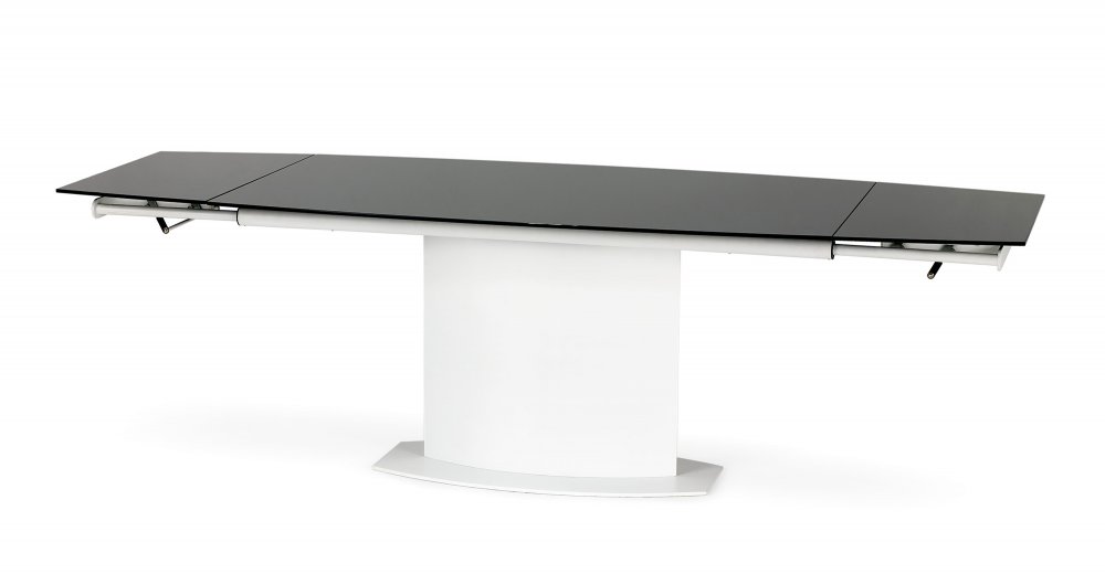 Jídelní rozkládací stůl ANDERSON –⁠ 160x90x76 (+90), sklo, bílá/černá