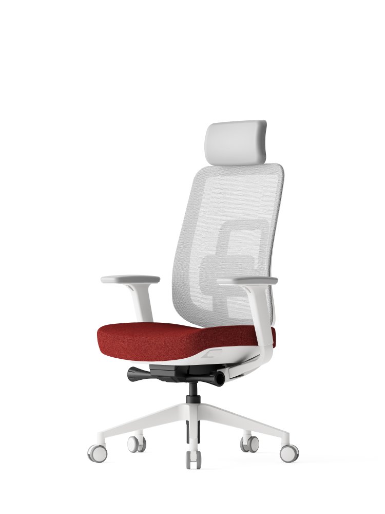 Ergonomická kancelárska stolička K42 WHITE SP – sieťovina/ čalúnená, červená