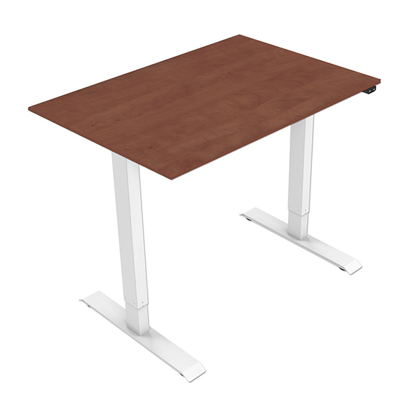 Elektricky výškově nastavitelný stůl POWERO — včetně desky, třešeň, bílá, 75×140 cm