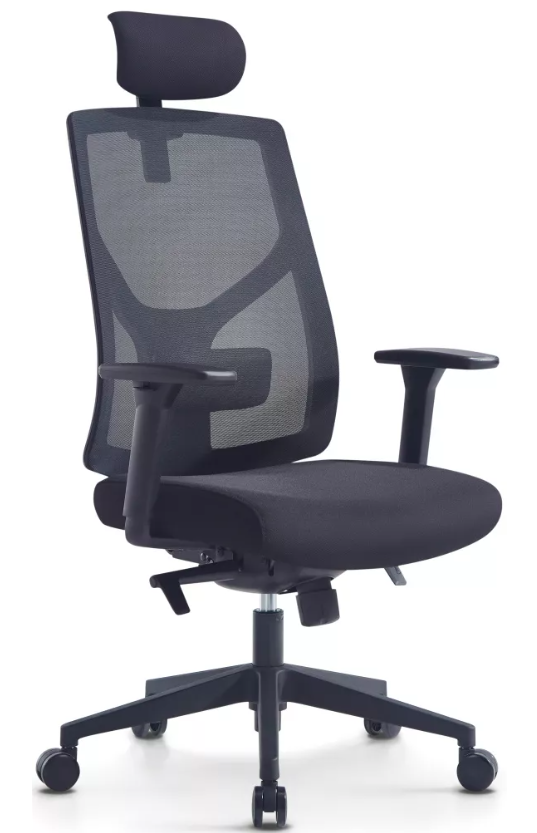 Kancelárska ergonomická stolička ARES s podhlavníkom - sieť, čierny plast, nosnosť 120 kg, čierna