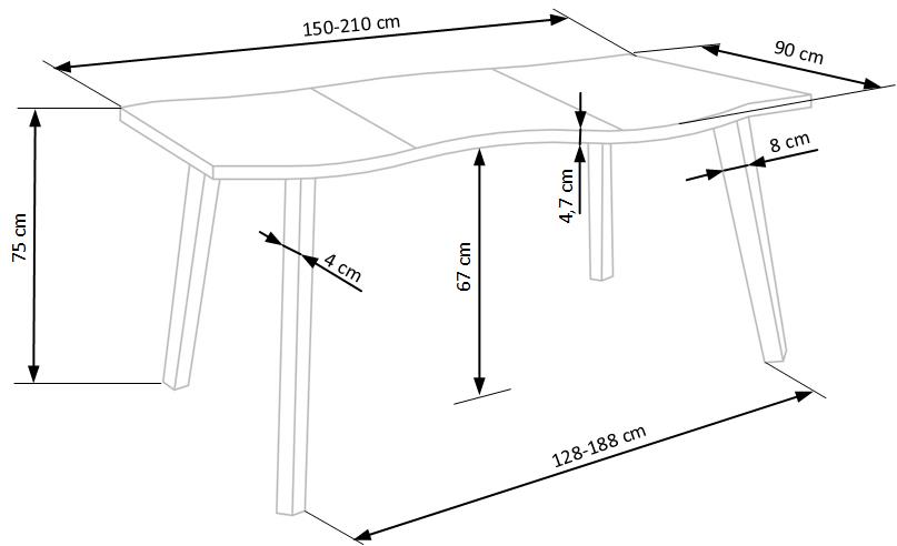 Rozkládací jídelní stůl DICKSON — 150x90 (+60cm), černá / přírodní Halmar (obrázek 16)