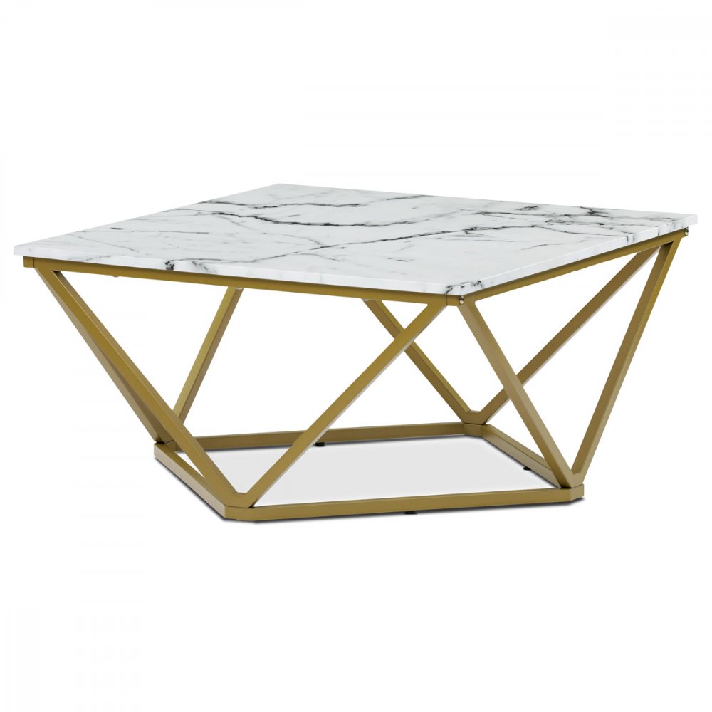 Konferenční stolek AXIS — kov, MDF, zlatá / dekor bílý mramor