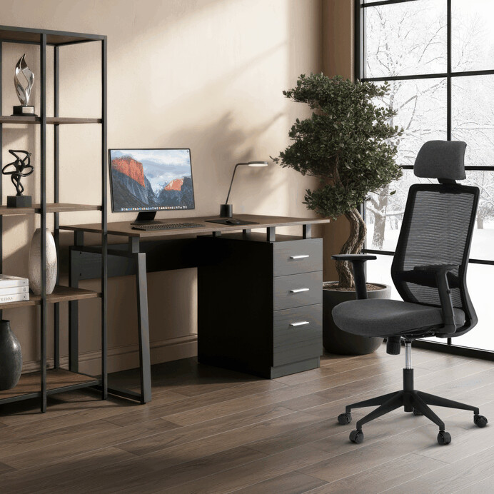 Štýlový kancelársky stôl RENO 120x60cm s šuplíkmi – melamín, orech Autronic