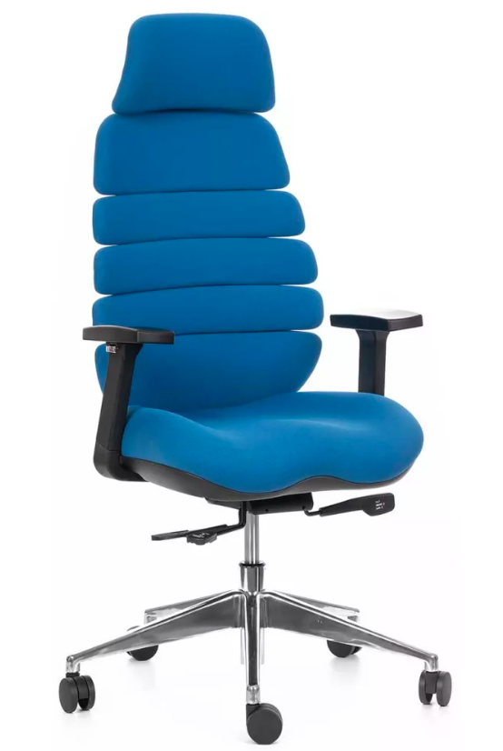 Kancelárska ergonomická stolička SPINE s podhlavníkom — látka, nosnosť 130 kg, viac farieb Modrá
