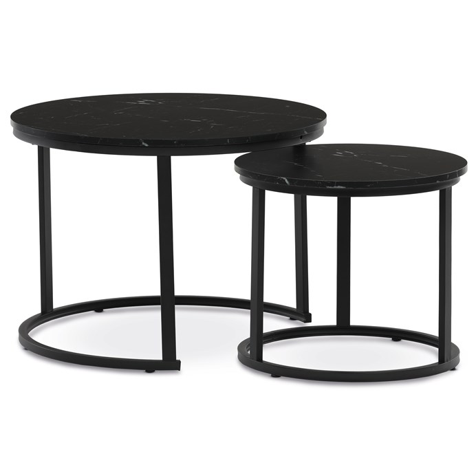 Sada 2 konferenčných stolíkov OREO 3 – s čiernym mramorovým dekorom a kovovou základňou Autronic